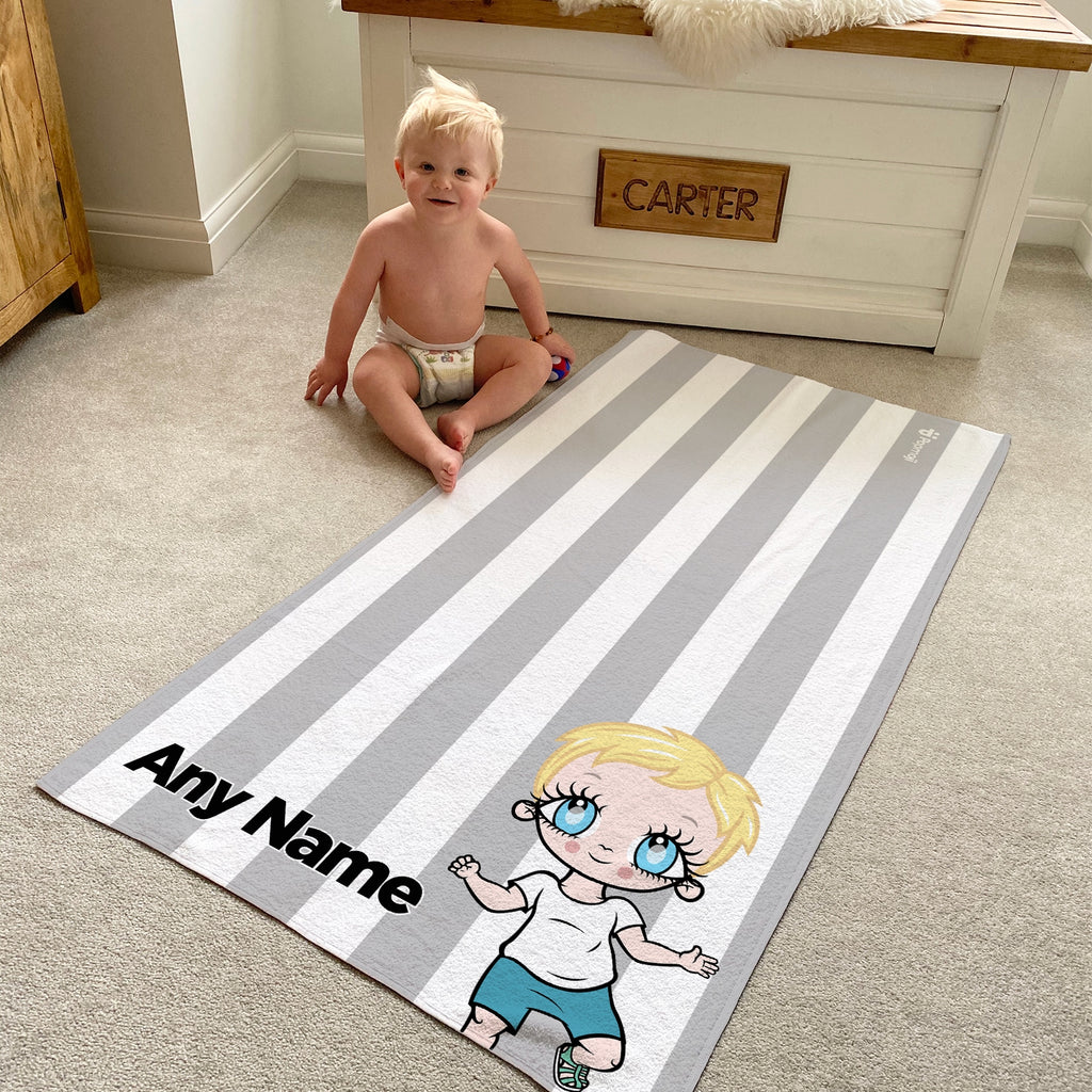Early Years Personalised Grey Stripe Beach Towel - Image 1