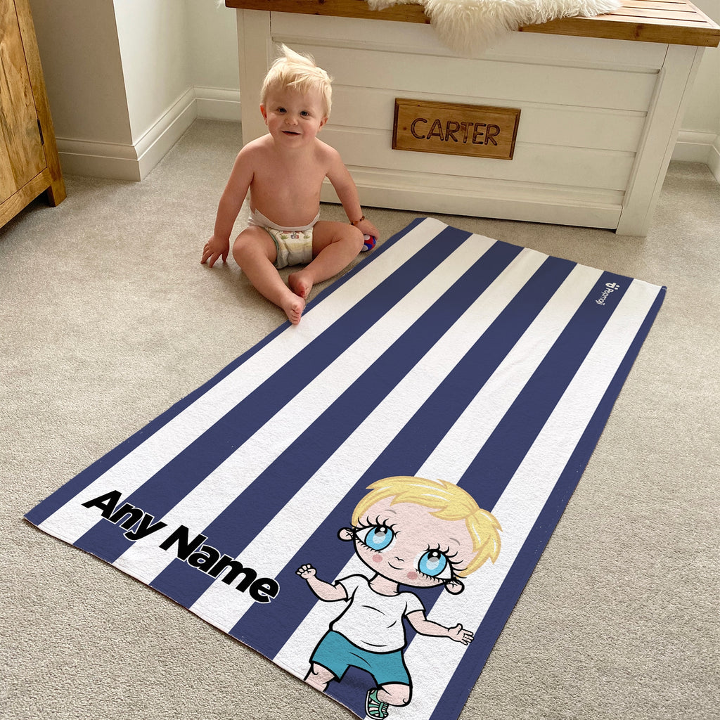 Early Years Personalised Navy Stripe Beach Towel - Image 1