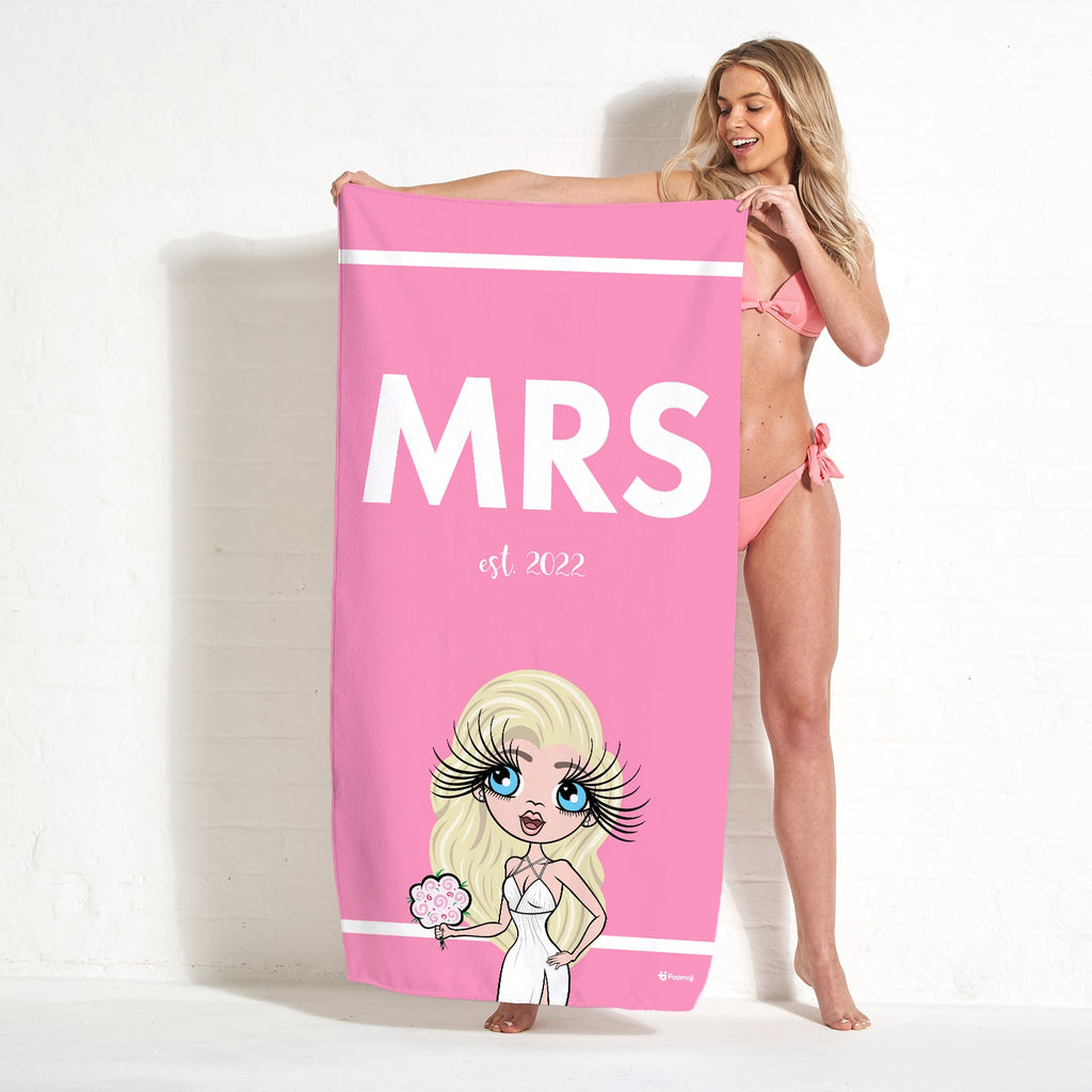 ClaireaBella Bold Matching Mrs Pink Stripe Beach Towel