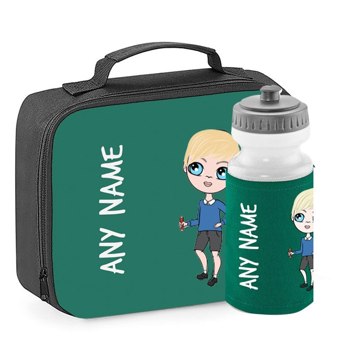 Jnr Boys Personalised Green Lunch Bag & Water Bottle Bundle - Image 1
