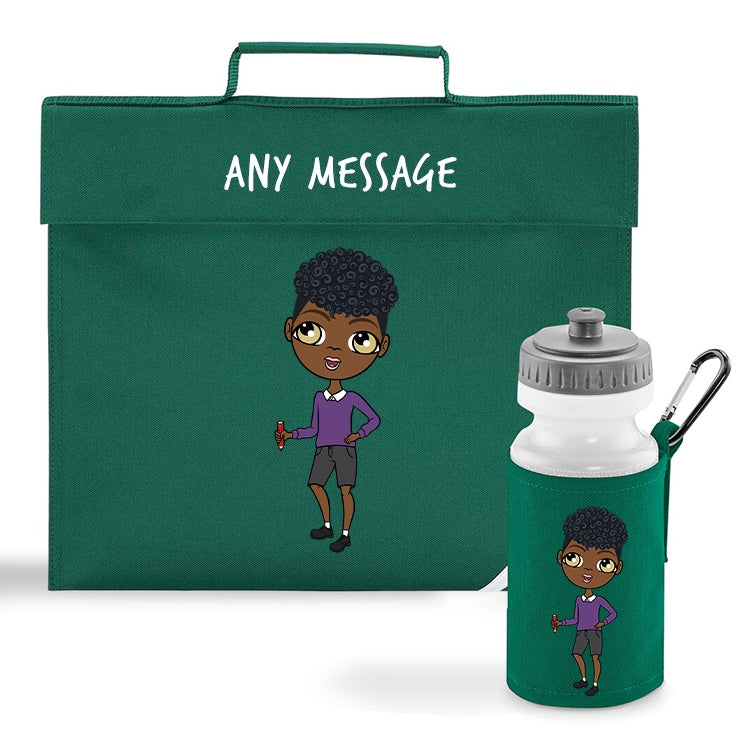 Jnr Boys Personalised Green Book Bag & Water Bottle Bundle - Image 1