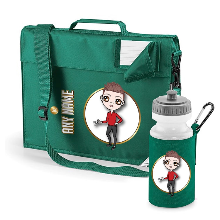 Jnr Boys Personalised Green Premium Book Bag & Water Bottle Bundle - Image 1