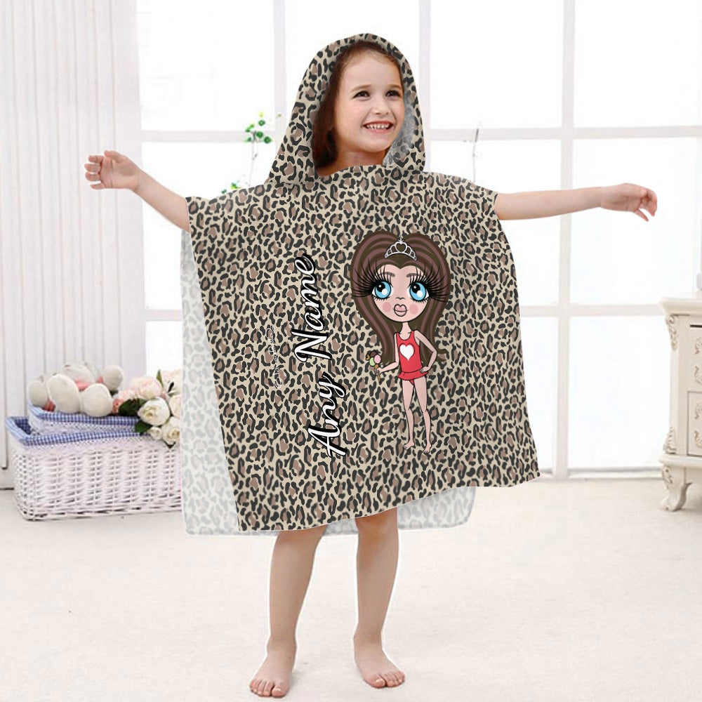ClaireaBella Girls Leopard Print Poncho Towel - Image 1