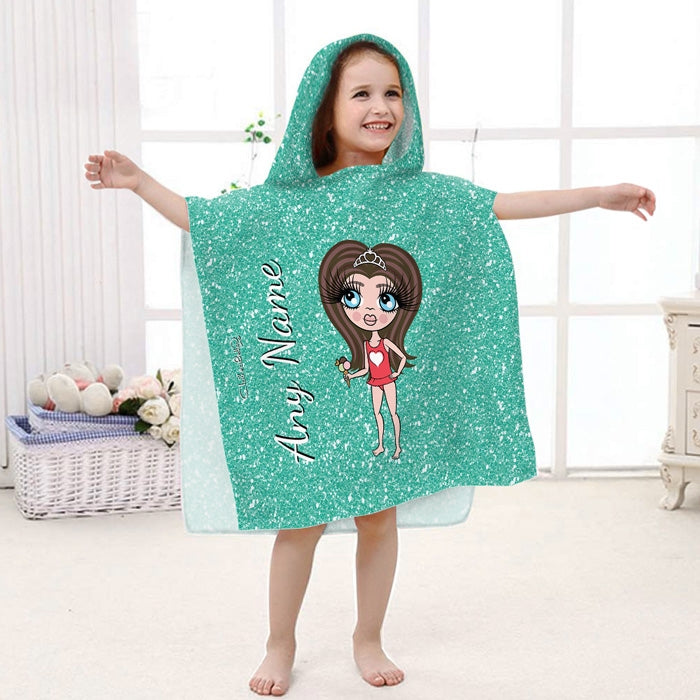 ClaireaBella Girls Aqua Glitter Effect Poncho Towel - Image 1