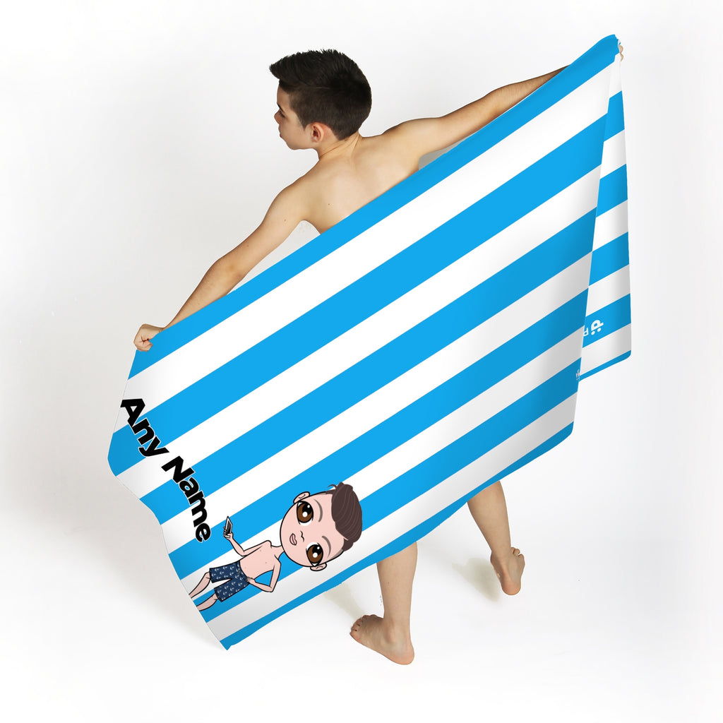 Jnr Boys Personalised Blue Stripe Beach Towel - Image 3