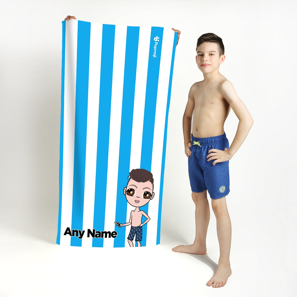 Jnr Boys Personalised Blue Stripe Beach Towel - Image 1