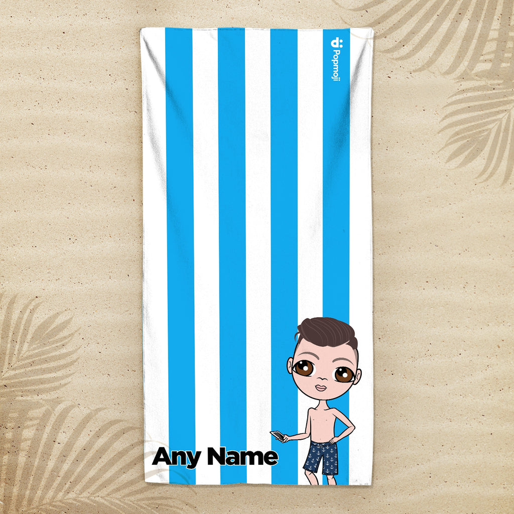 Jnr Boys Personalised Blue Stripe Beach Towel - Image 4