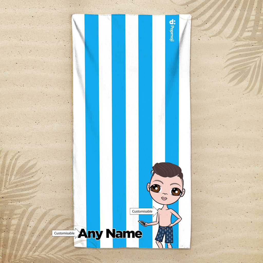 Jnr Boys Personalised Blue Stripe Beach Towel - Image 2