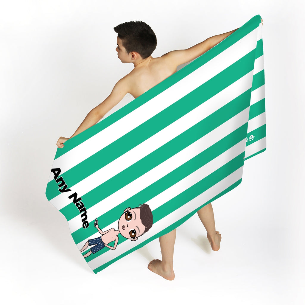 Jnr Boys Personalised Green Stripe Beach Towel - Image 1