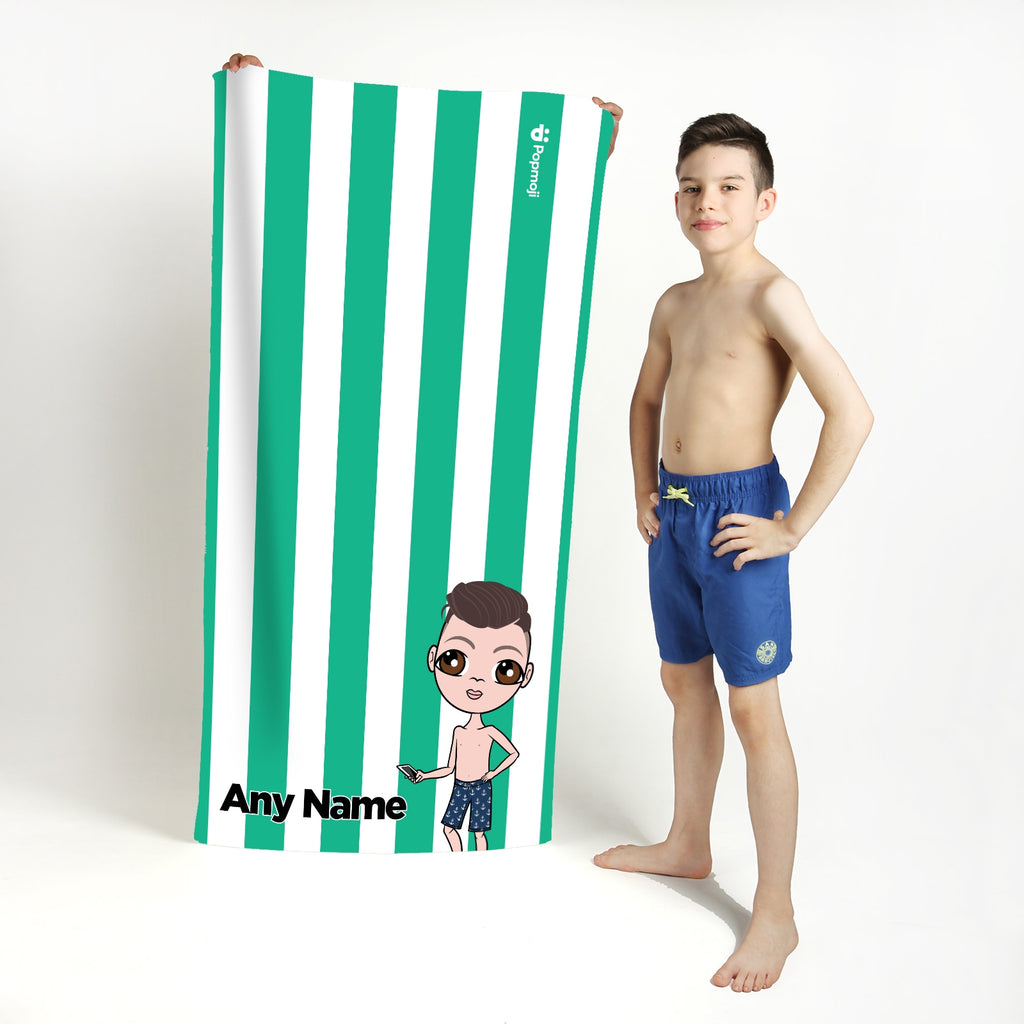 Jnr Boys Personalised Green Stripe Beach Towel - Image 3