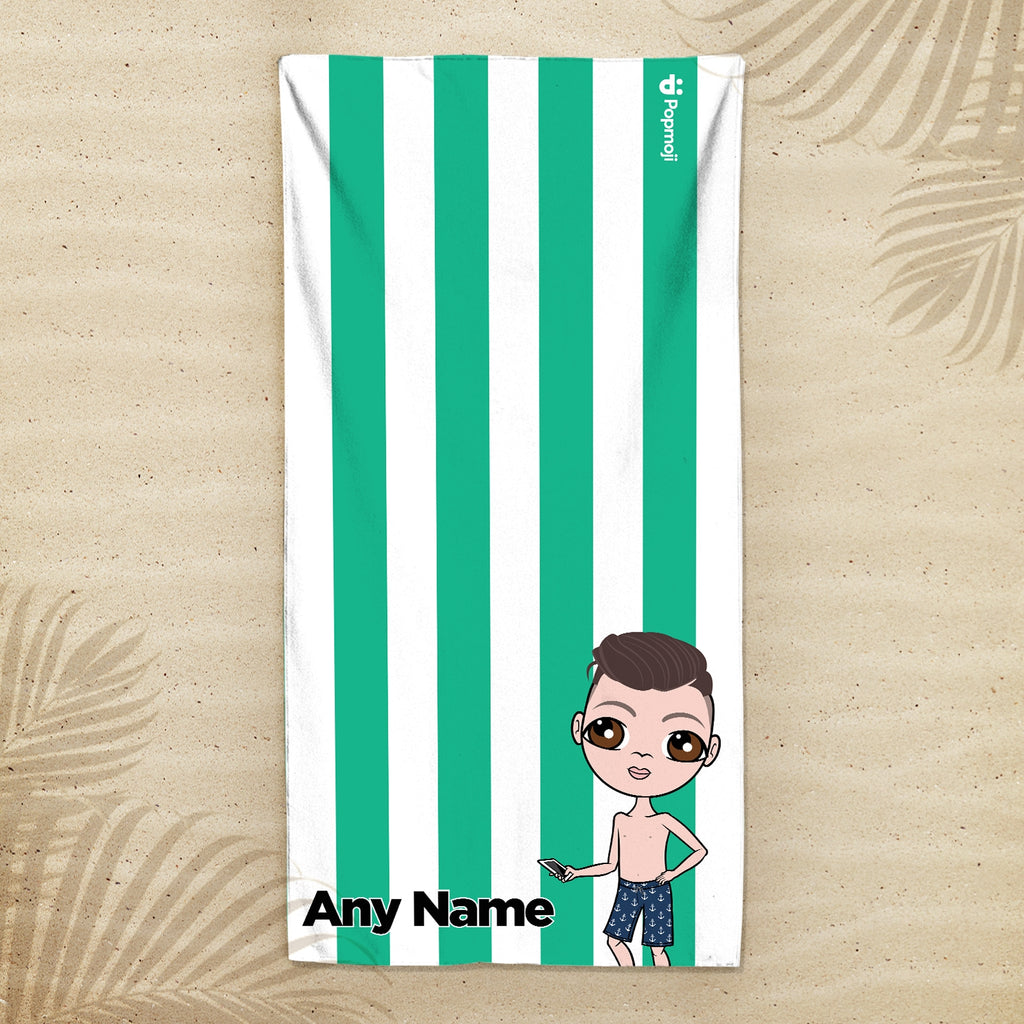 Jnr Boys Personalised Green Stripe Beach Towel - Image 4