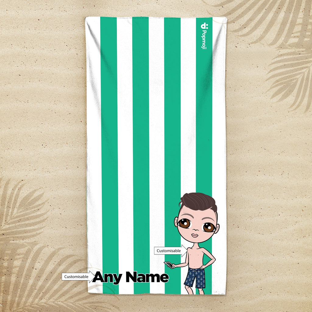 Jnr Boys Personalised Green Stripe Beach Towel - Image 2