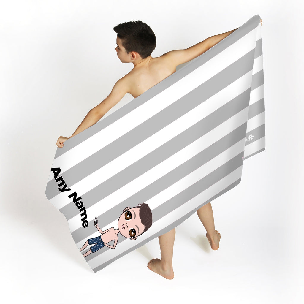 Jnr Boys Personalised Grey Stripe Beach Towel - Image 3