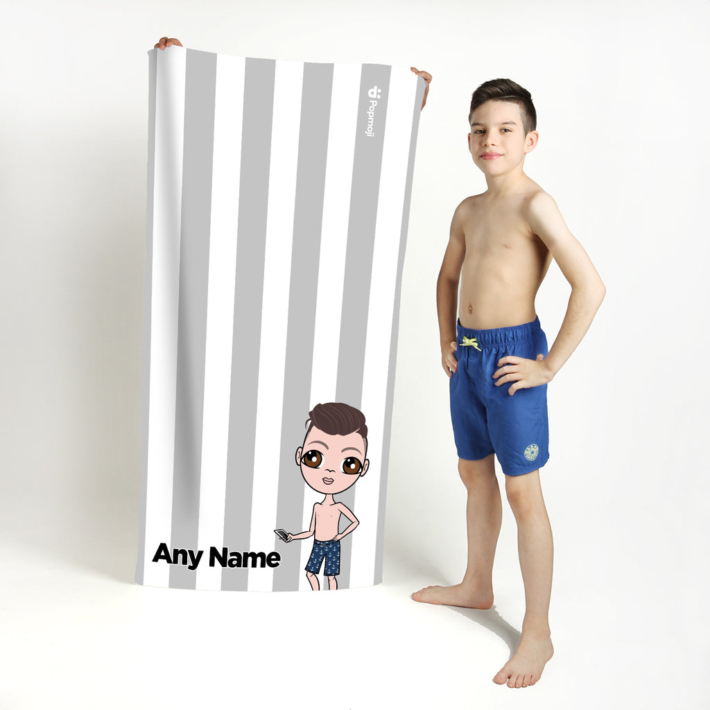 Jnr Boys Personalised Grey Stripe Beach Towel - Image 1