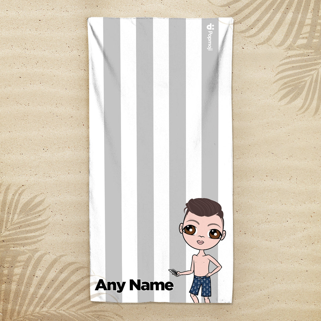 Jnr Boys Personalised Grey Stripe Beach Towel - Image 4