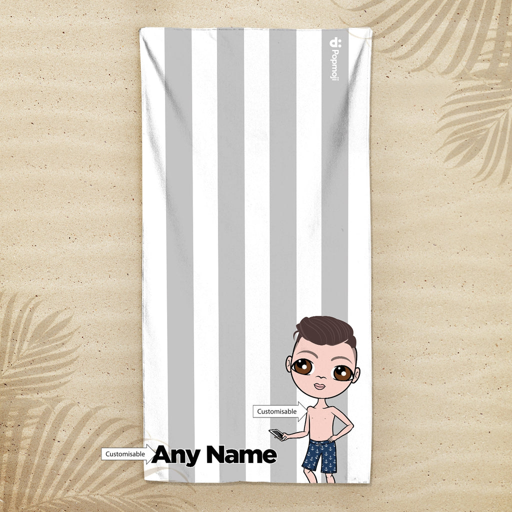 Jnr Boys Personalised Grey Stripe Beach Towel - Image 2
