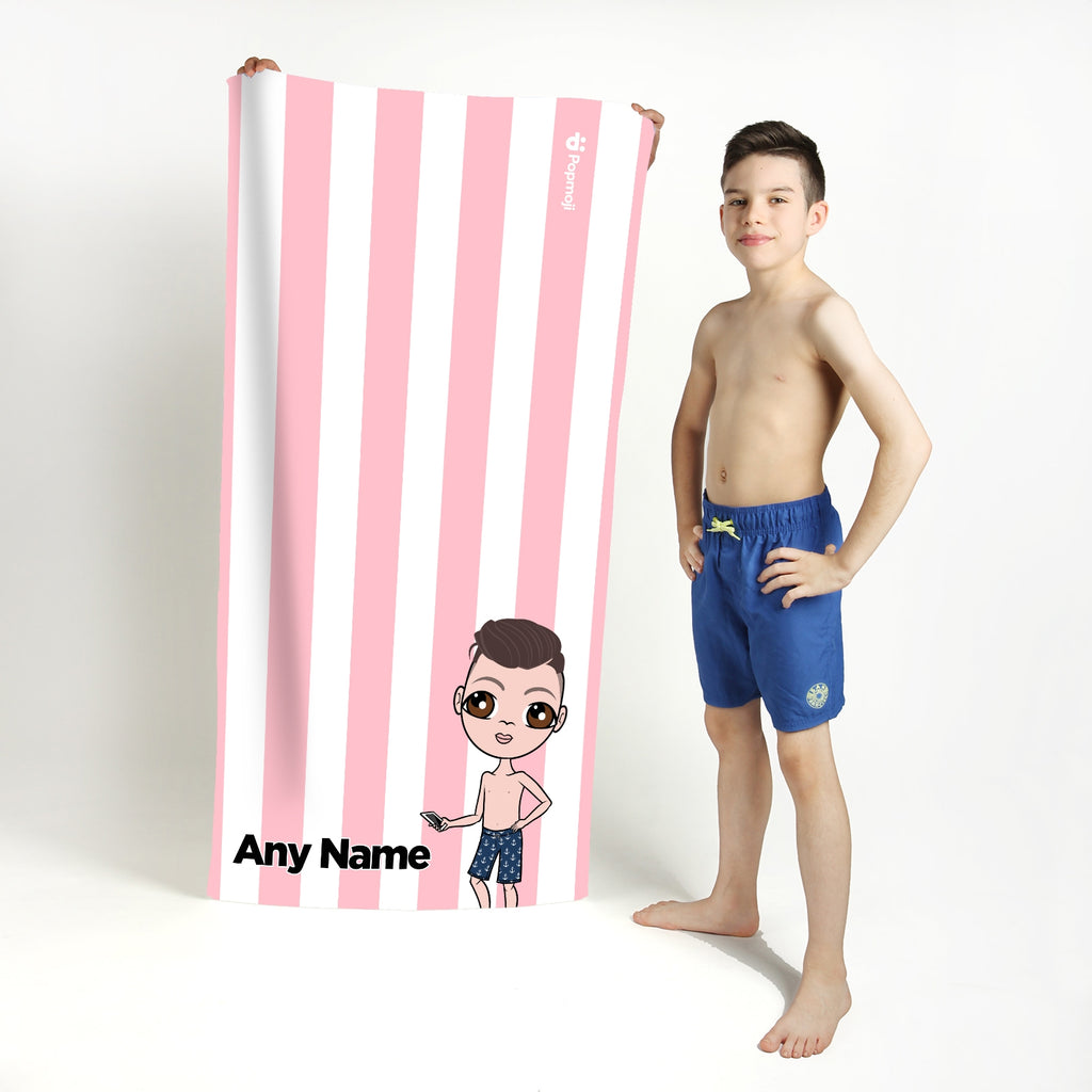 Jnr Boys Personalised Light Pink Stripe Beach Towel - Image 2