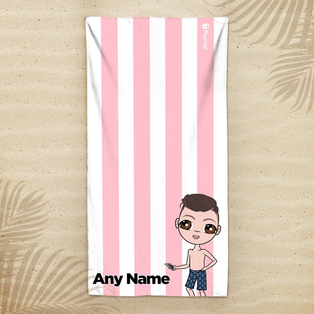 Jnr Boys Personalised Light Pink Stripe Beach Towel - Image 3