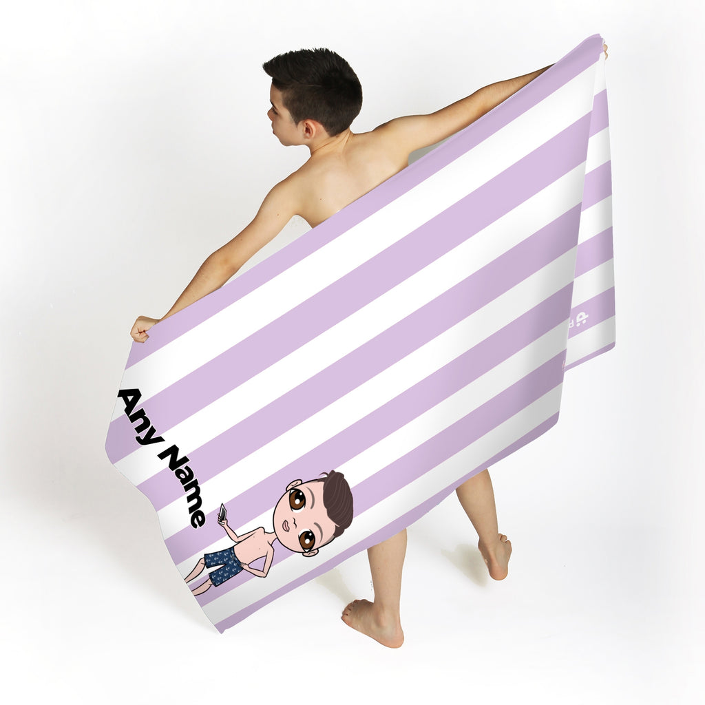 Jnr Boys Personalised Lilac Stripe Beach Towel - Image 2