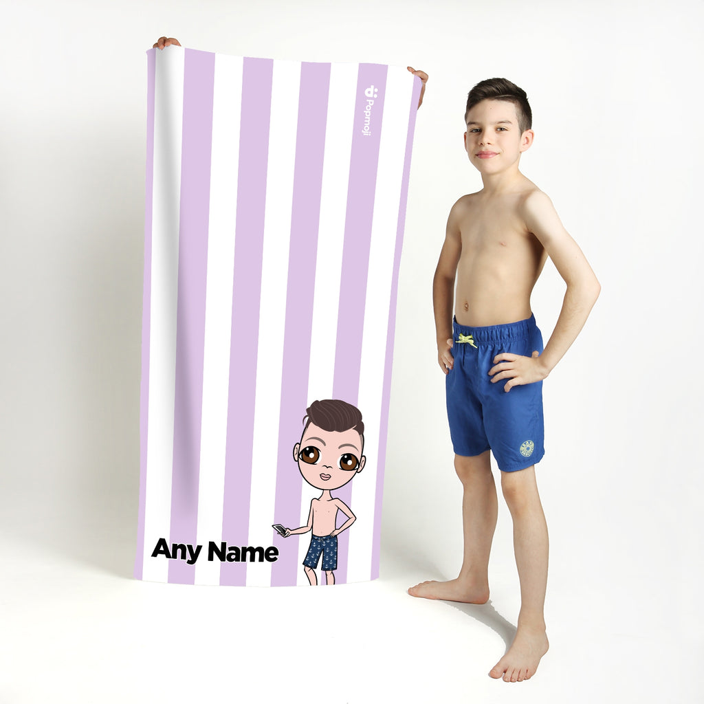 Jnr Boys Personalised Lilac Stripe Beach Towel - Image 1