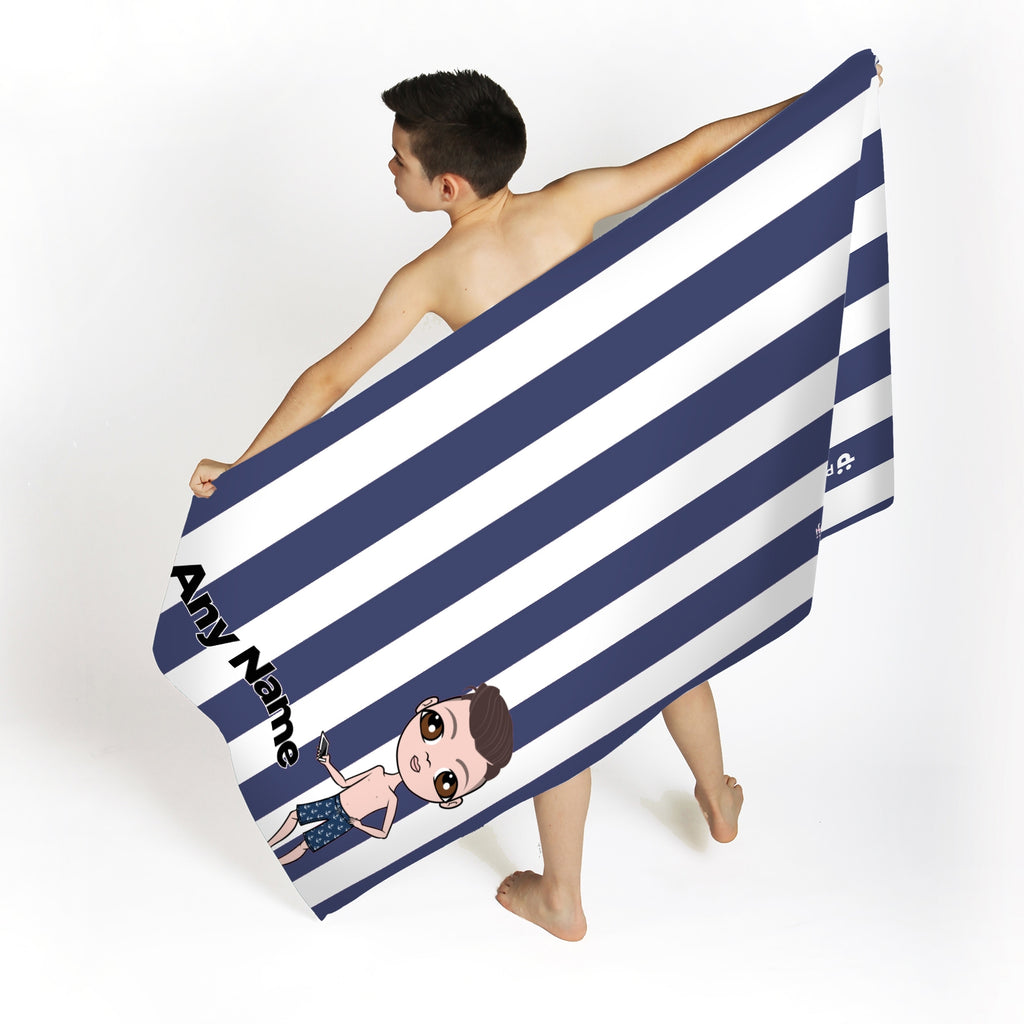 Jnr Boys Personalised Navy Stripe Beach Towel - Image 2