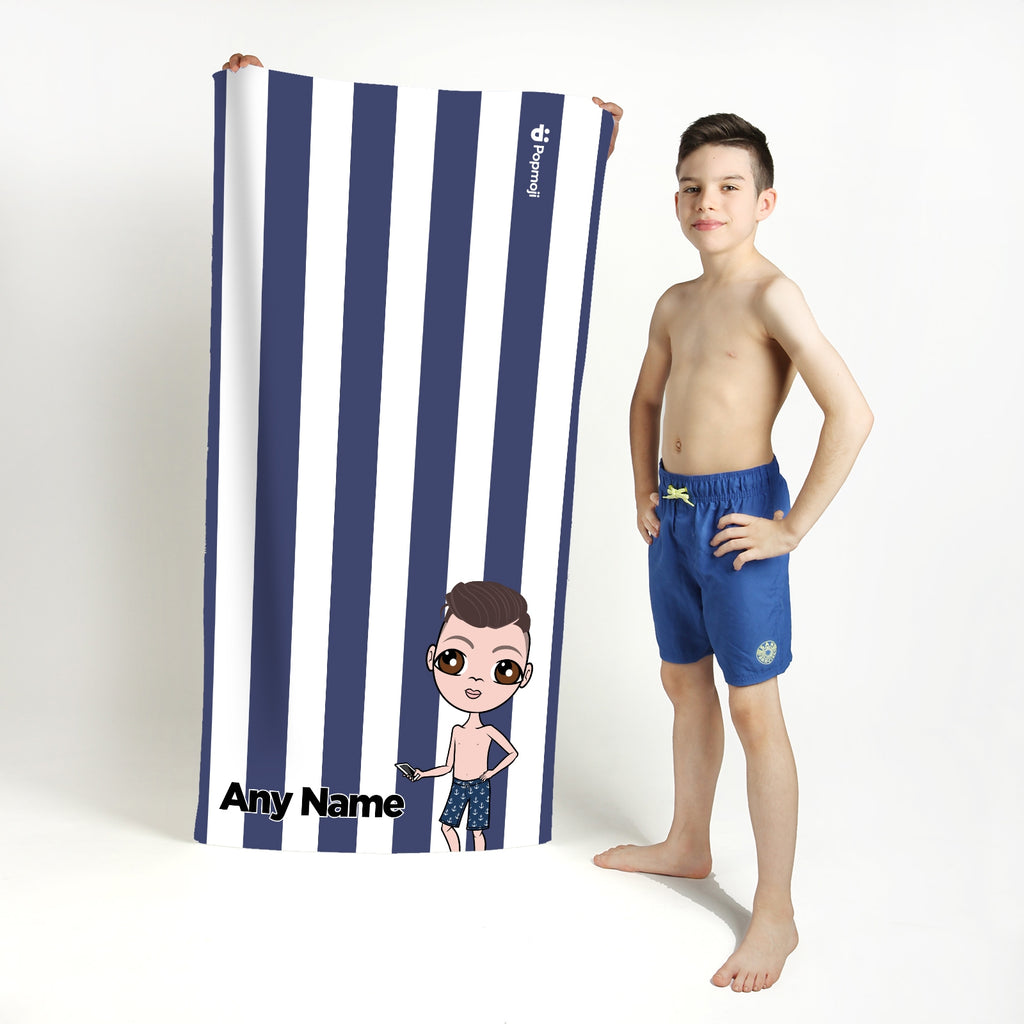 Jnr Boys Personalised Navy Stripe Beach Towel - Image 1