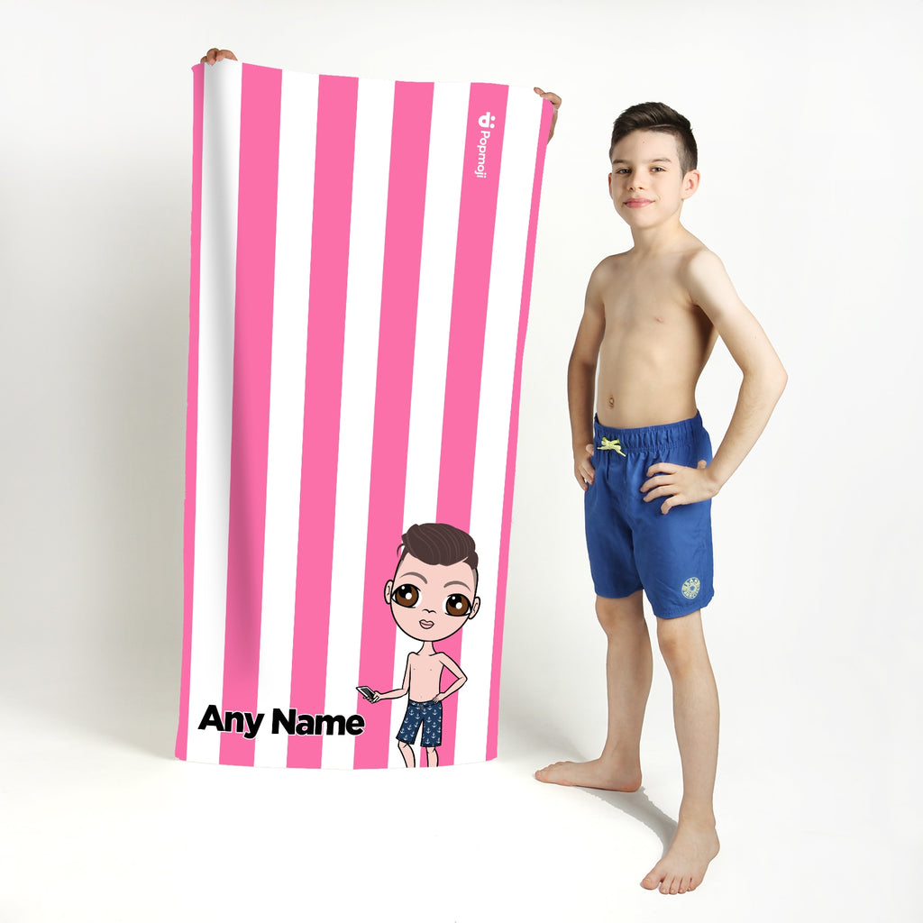 Jnr Boys Personalised Pink Stripe Beach Towel - Image 1