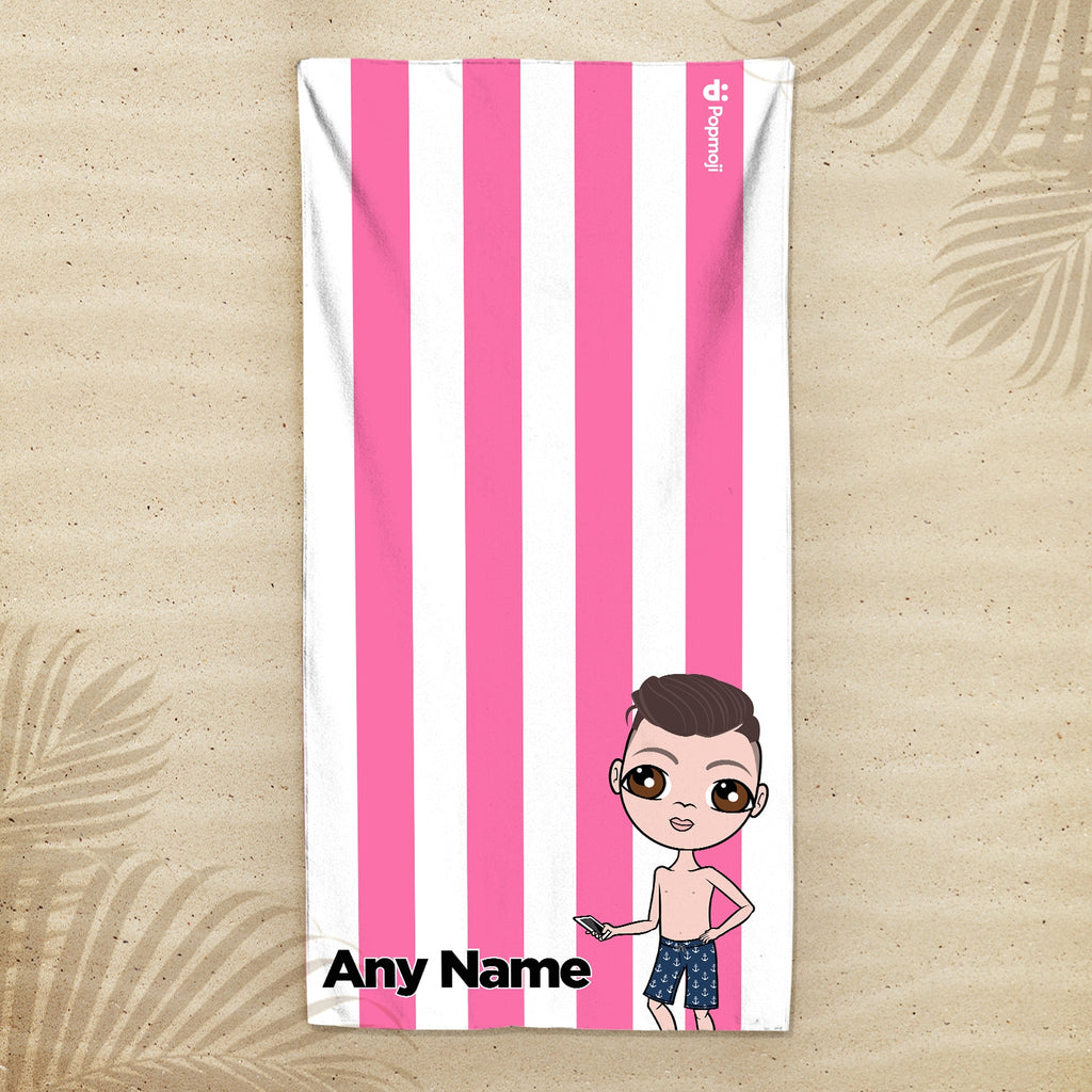 Jnr Boys Personalised Pink Stripe Beach Towel - Image 3