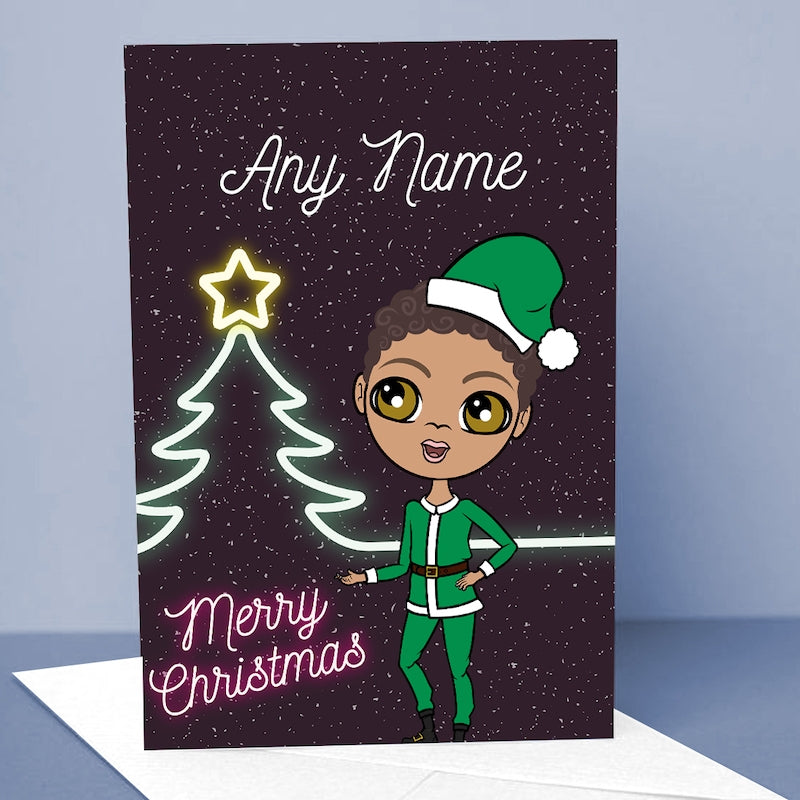 Jnr Boys Neon Tree Christmas Card - Image 1