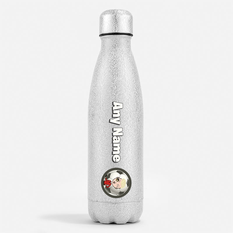 Jnr Boys Silver Glitter Water Bottle Football - Image 1