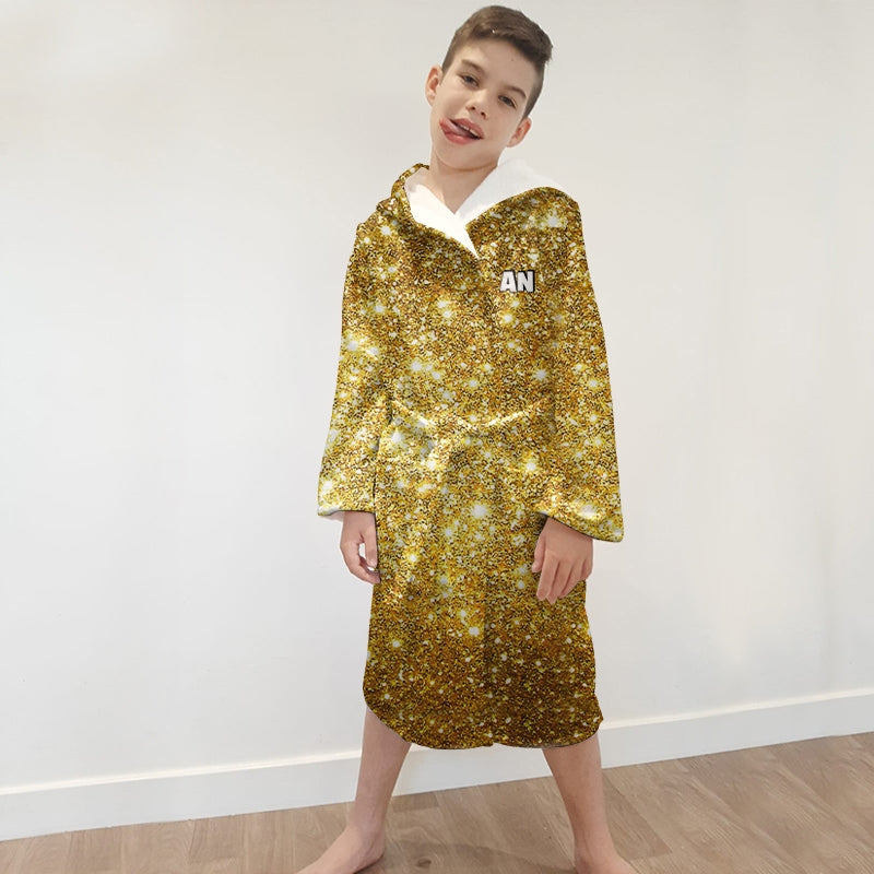 Jnr Boys Gold Glitter Effect Dressing Gown - Image 3