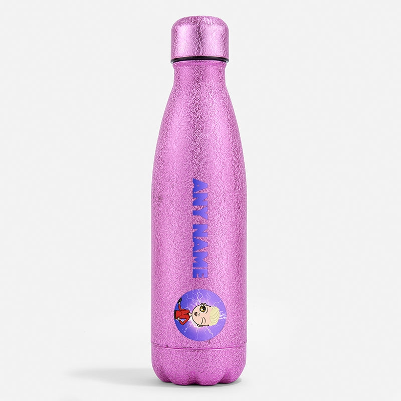 Jnr Boys Pink Glitter Water Bottle Lightning - Image 1