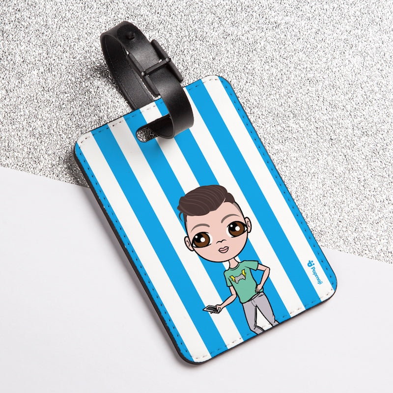 Jnr Boys Personalised Blue Stripe Luggage Tag - Image 4