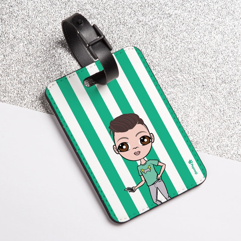 Jnr Boys Personalised Green Stripe Luggage Tag - Image 1