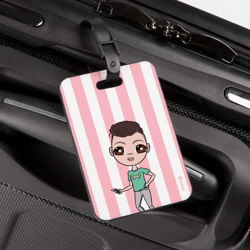 Jnr Boys Personalised Light Pink Stripe Luggage Tag - Image 3