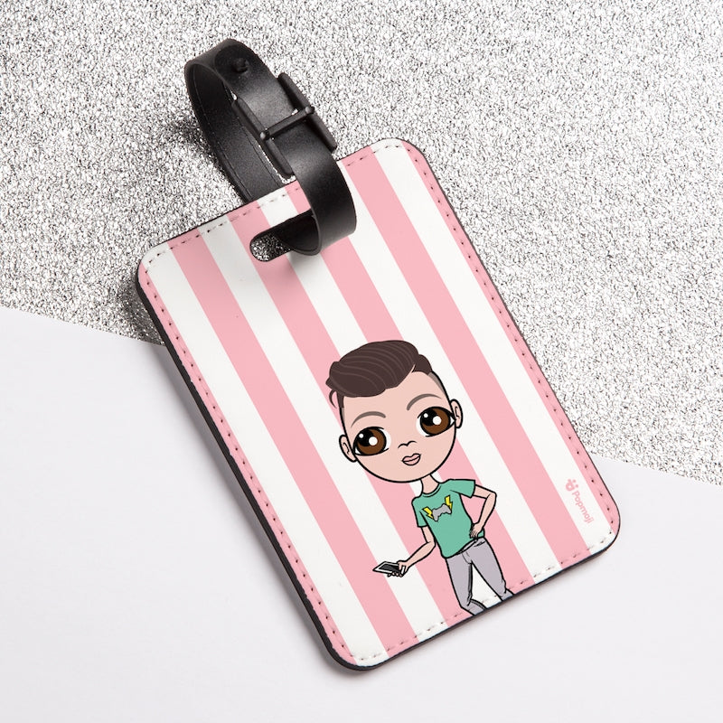 Jnr Boys Personalised Light Pink Stripe Luggage Tag - Image 4