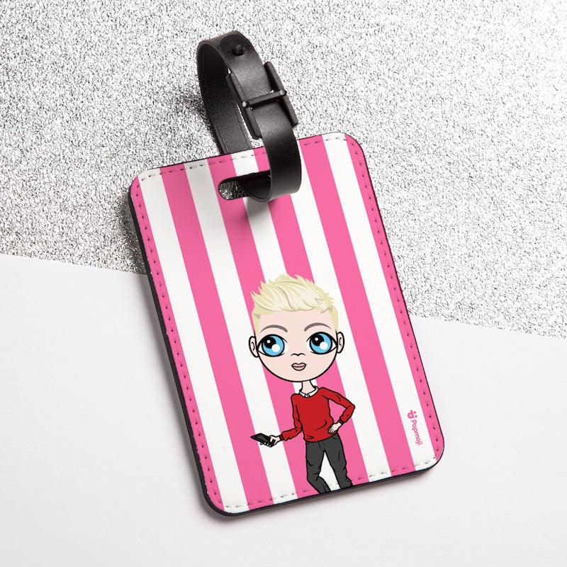 Jnr Boys Personalised Pink Stripe Luggage Tag - Image 1