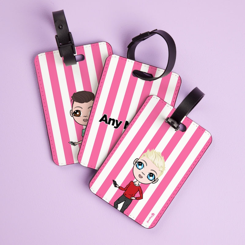 Jnr Boys Personalised Pink Stripe Luggage Tag - Image 2