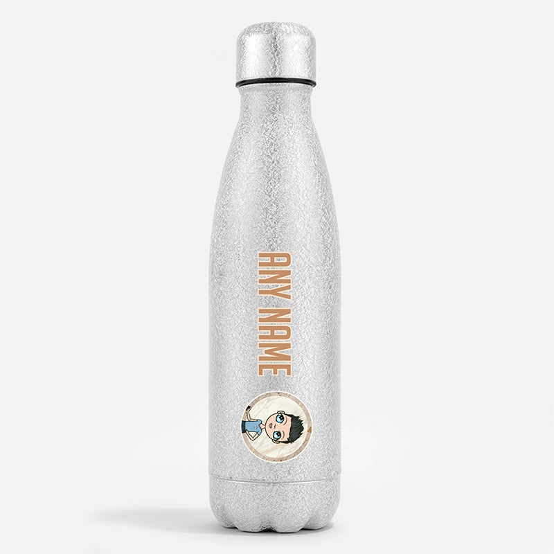 Jnr Boys Silver Glitter Water Bottle Marble - Image 1