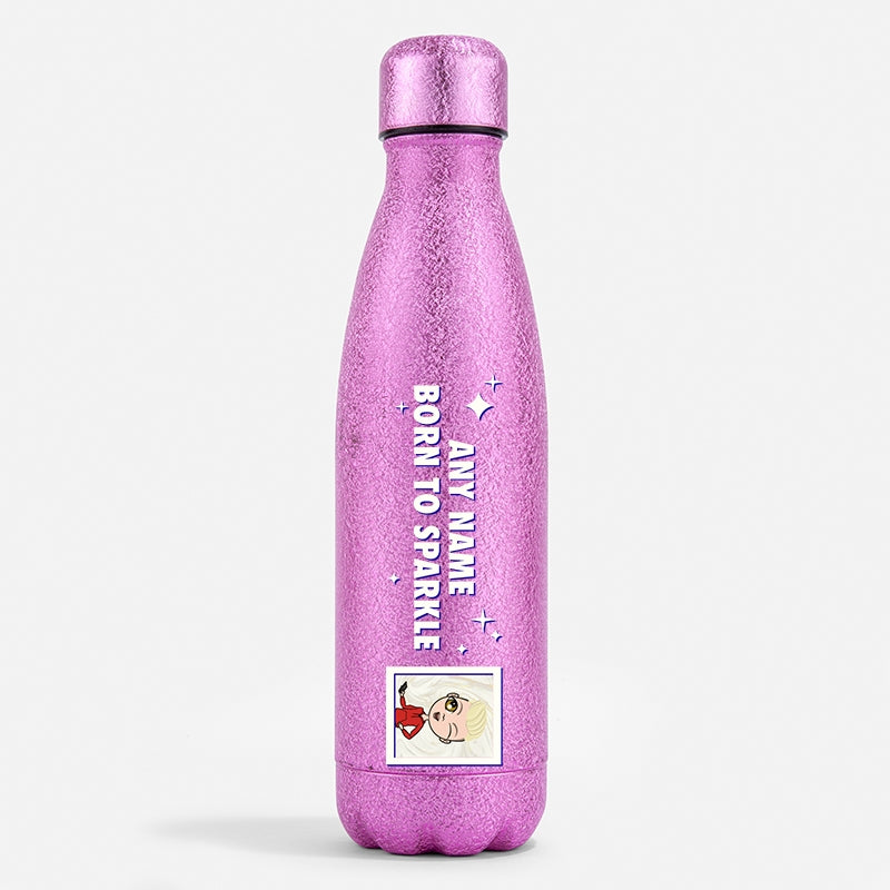 Jnr Boys Pink Glitter Water Bottle Born To Sparkle - Image 1