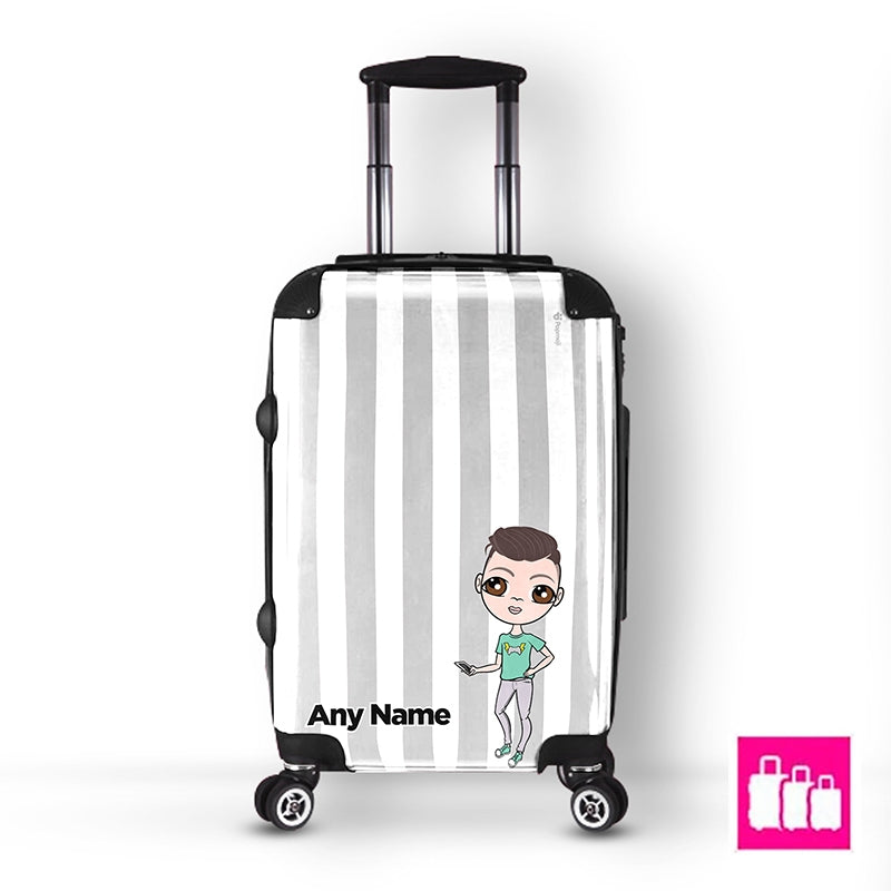 Jnr Boys Personalised Grey Stripe Suitcase - Image 2