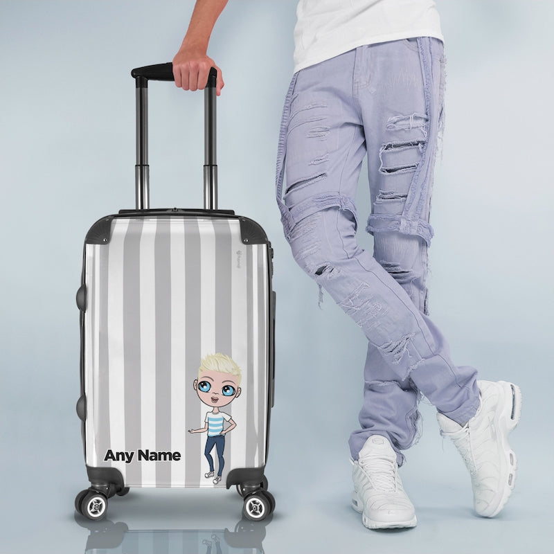 Jnr Boys Personalised Grey Stripe Suitcase - Image 1