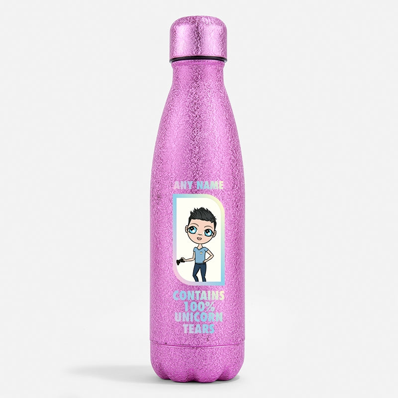 Jnr Boys Pink Glitter Water Bottle Unicorn Tears - Image 1