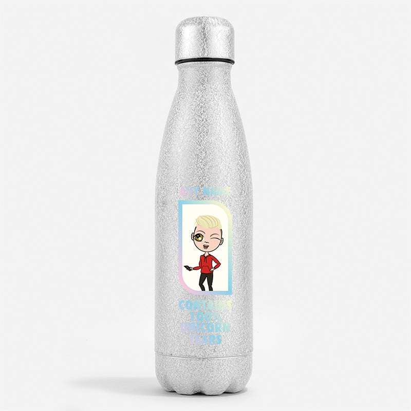 Jnr Boys Silver Glitter Water Bottle Unicorn Tears - Image 1