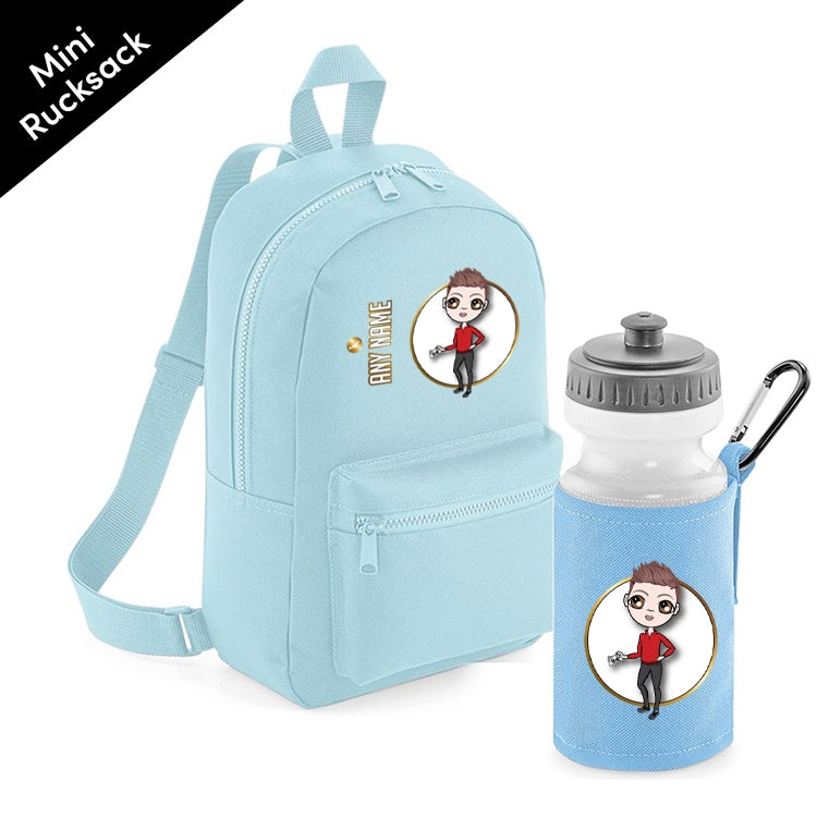 Jnr Boys Personalised Blue Mini Rucksack & Water Bottle Bundle - Image 1