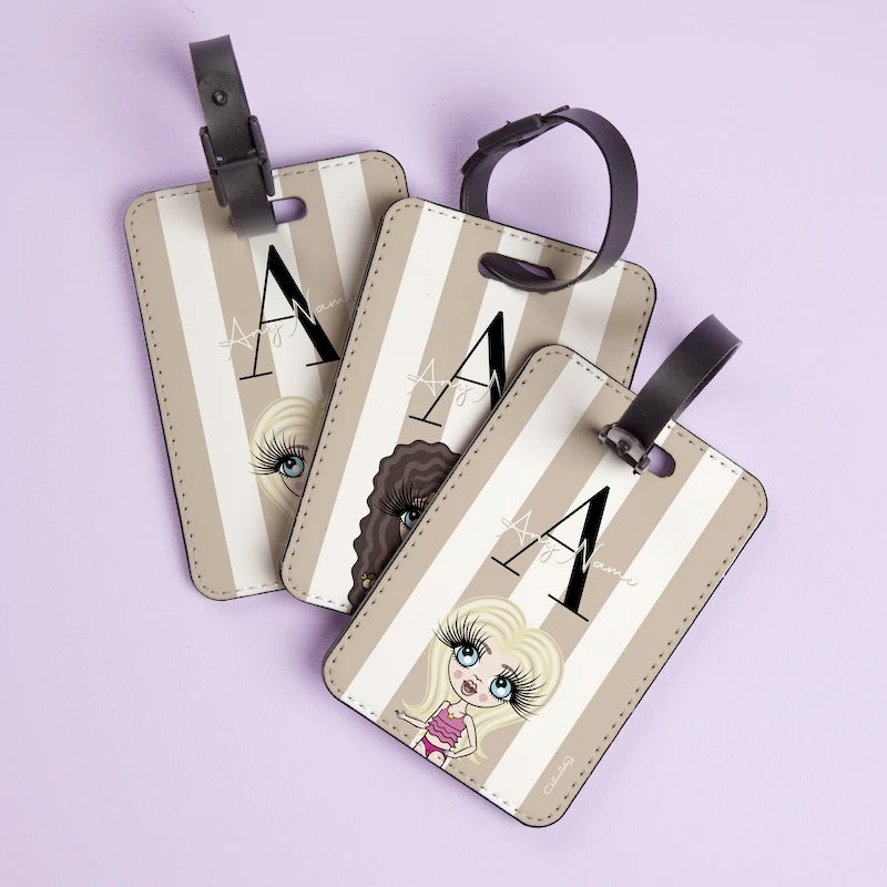 ClaireaBella Girls Personalised LUX Initial Stripe Passport Cover & Luggage Tag Bundle - Image 2