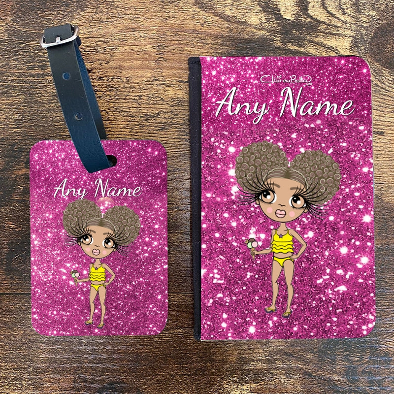ClaireaBella Girls Personalised Glitter Effect Passport Cover & Luggage Tag Bundle - Image 1
