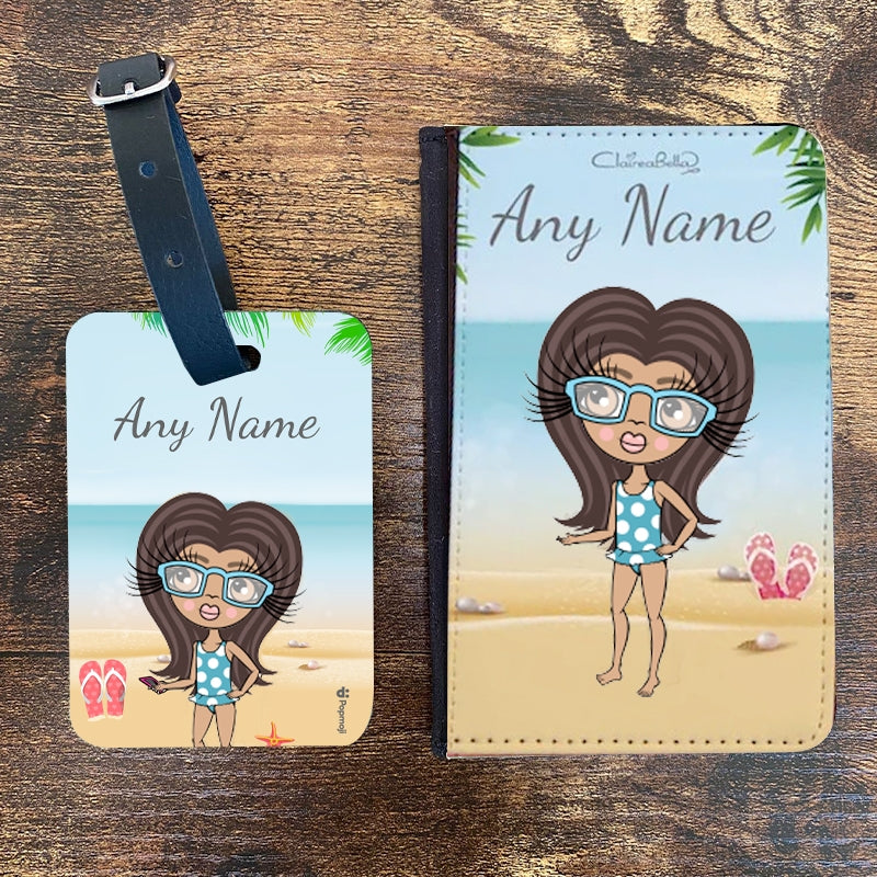 ClaireaBella Girls Personalised Beach Print Passport Cover & Luggage Tag Bundle - Image 1