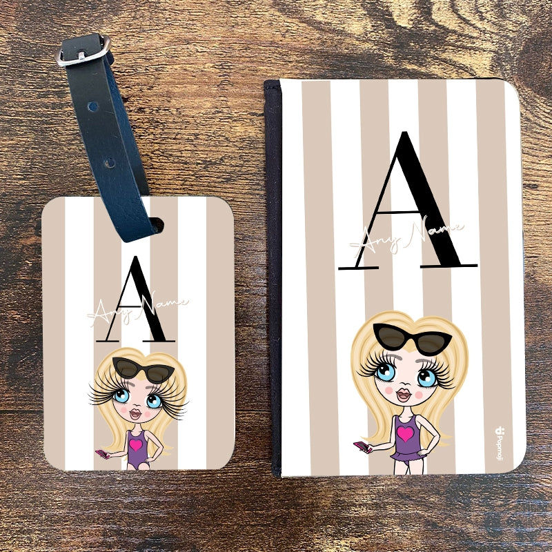 ClaireaBella Girls Personalised LUX Initial Stripe Passport Cover & Luggage Tag Bundle - Image 1