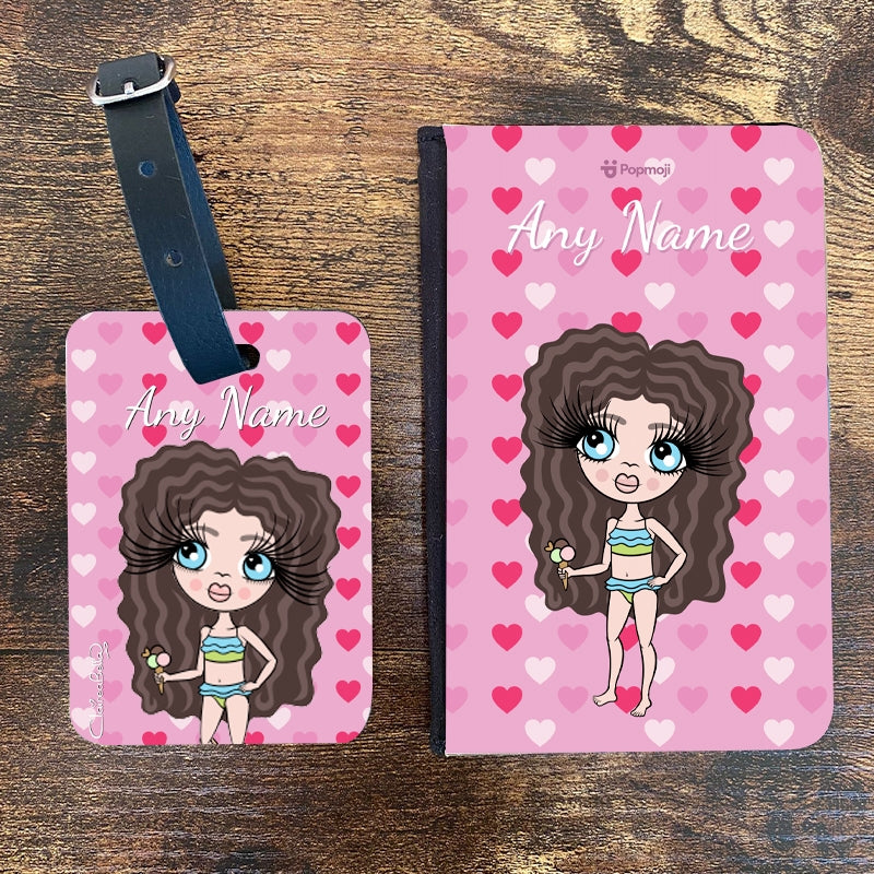 ClaireaBella Girls Personalised Hearts Passport Cover & Luggage Tag Bundle - Image 1